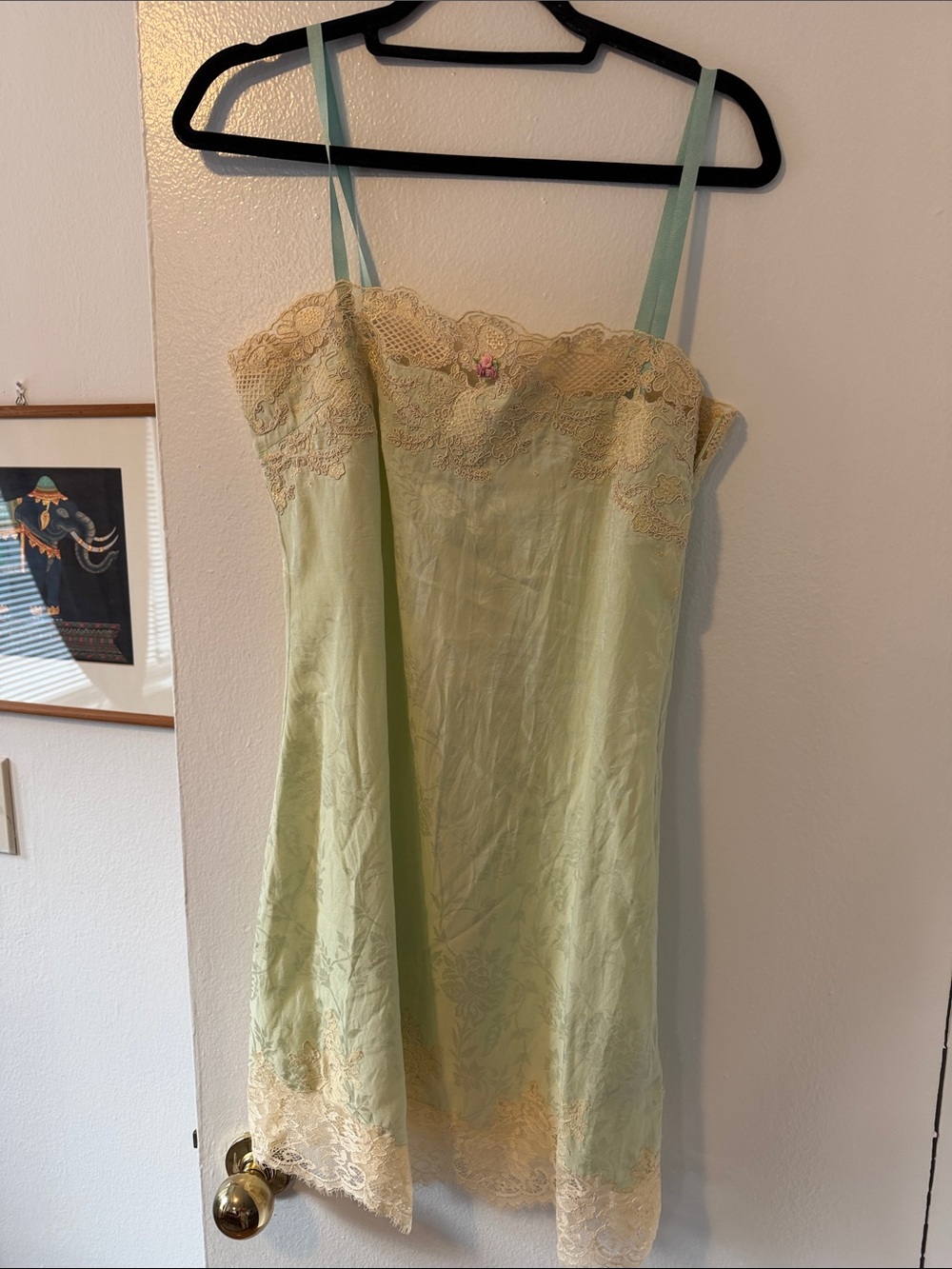 Zara Pale Mint Green Lace-Detail Slip Dress
